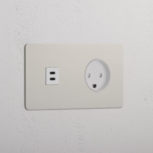 Kew Gniazdo USB-C 30 W i duńskie typu K w podwójnej ramce – Polerowany nikiel, Biały