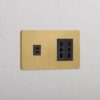 Grove Gniazdo USB-C 30 W i Bipasso x 2 w podwójnej ramce – Antyczny mosiądz, Czarny