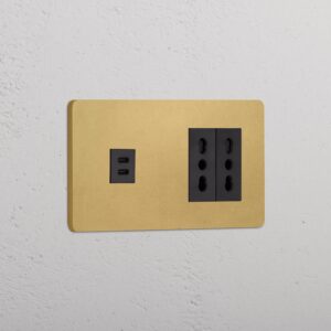 Grove Gniazdo USB-C 30 W i Bipasso x 2 w podwójnej ramce – Antyczny mosiądz, Czarny