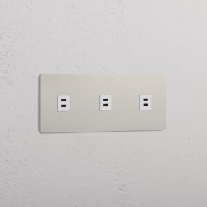 Grove Gniazdo USB-C 30 W x 3 w potrójnej ramce – Polerowany nikiel, Biały