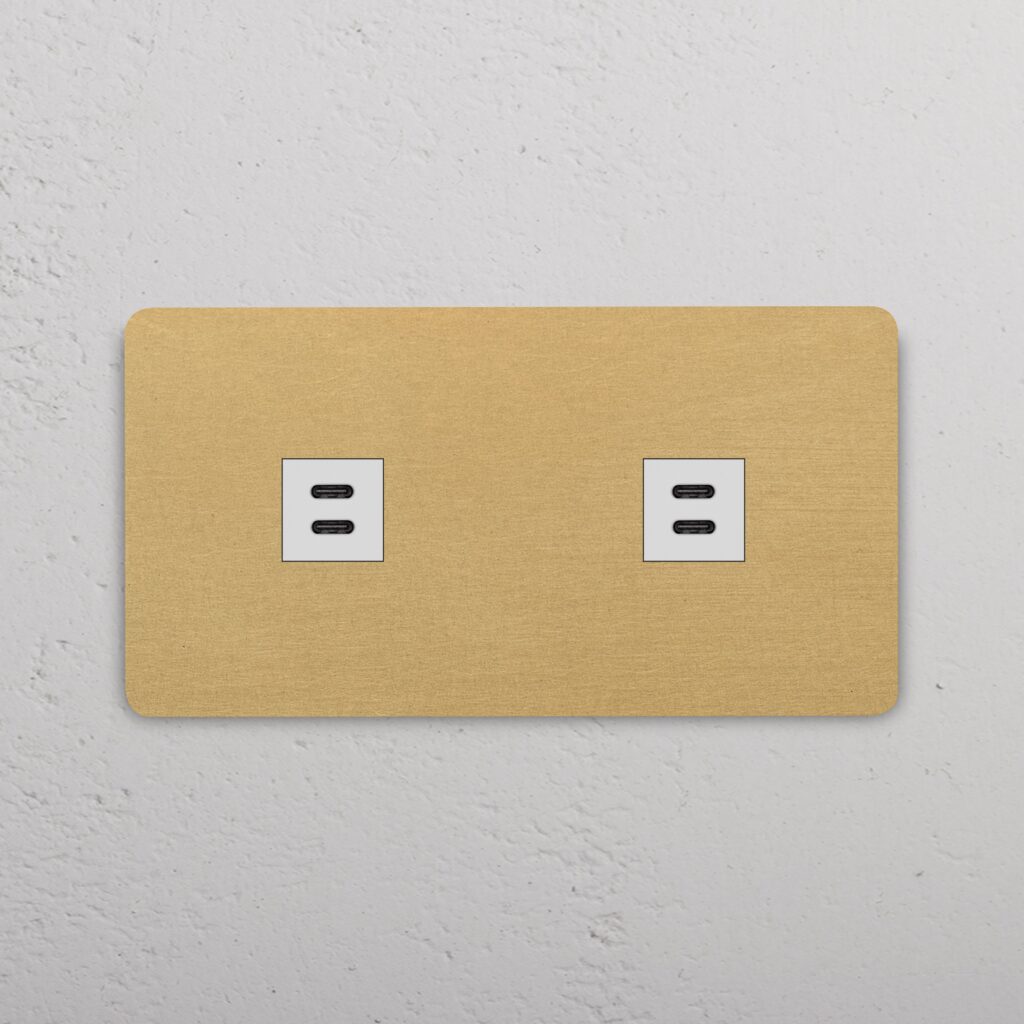 Grove Gniazdo USB-C 30 W x 2 w podwójnej ramce – Antyczny mosiądz, Biały