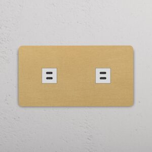 Grove Gniazdo USB-C 30 W x 2 w podwójnej ramce – Antyczny mosiądz, Biały