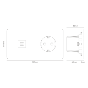 Grove Gniazdo USB-C 30 W i Schuko typu F x 2 w podwójnej ramce – Brąz, Czarny