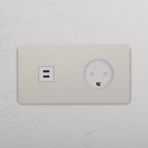 Grove Gniazdo USB-C 30 W i duńskie typu K w podwójnej ramce – Polerowany nikiel, Biały