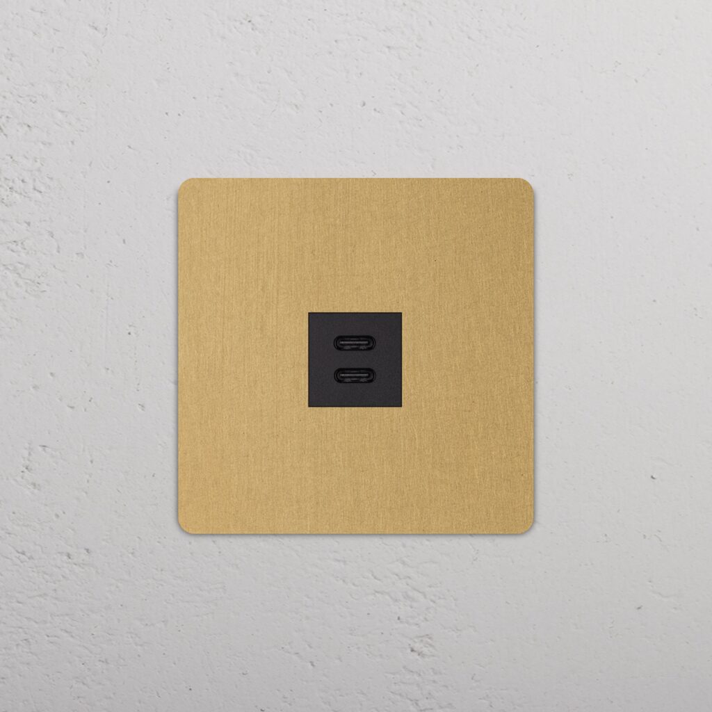 Grove Gniazdo USB-C 30 W w pojedynczej ramce – Antyczny mosiądz, Czarny