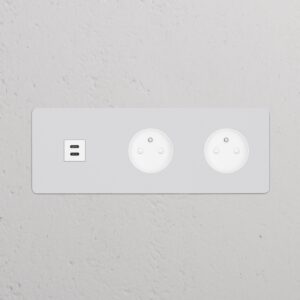 Kew Gniazdo USB-C 30 W i francusko/belgijskie typu E x 2 w potrójnej ramce – Do malowania, Biały