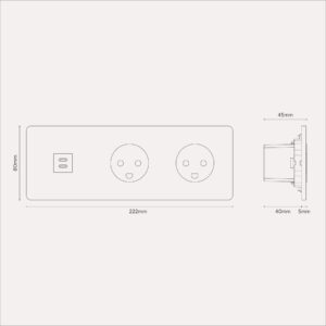Grove Gniazdo USB-C 30 W i duńskie typu K x 2 w potrójnej ramce – Antyczny mosiądz, Biały