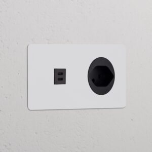 Kew Gniazdo USB-C 30W i szwajcarskie typu J w podwójnej ramce – Do malowania, Czarny