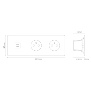 Kew Gniazdo USB-C 30 W i francusko/belgijskie typu E x 2 w potrójnej ramce – Satynowy nikiel, Czarny