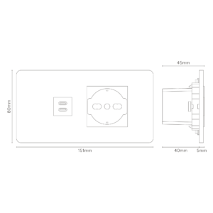 Grove 4-modułowe gniazdo USB-C 30 W i Schuko/Bipasso – Antyczny mosiądz, Czarny
