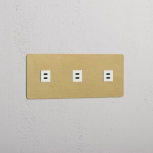 Kew Gniazdo USB-C 30 W x 3 w potrójnej ramce – Antyczny mosiądz, Biały