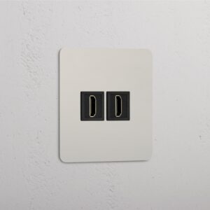 Kew Gniazdo HDMI x 2 w pojedynczej ramce – Polerowany nikiel, Czarny