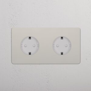 Kew Gniazdo Schuko typu F x 2 w podwójnej ramce – Polerowany nikiel, Biały