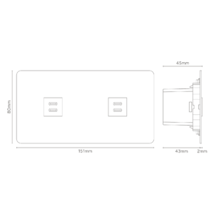 Kew Gniazdo USB-C 30 W x 2 w podwójnej ramce – Satynowy nikiel, Biały
