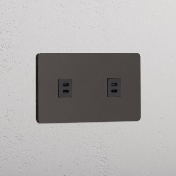 Grove Gniazdo USB-C 30 W x 2 w podwójnej ramce – Brąz, Czarny