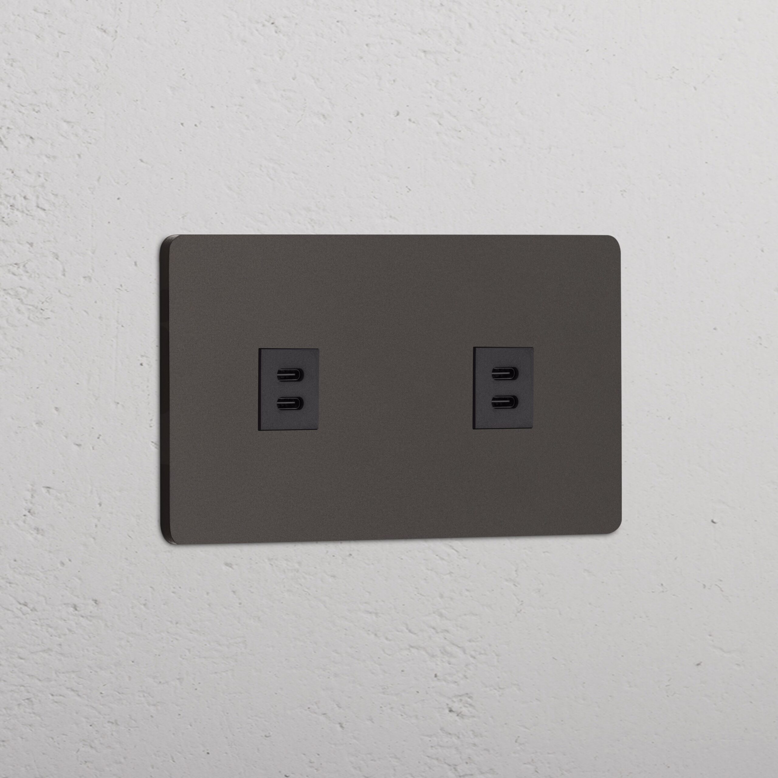 Grove Gniazdo USB-C 30 W x 2 w podwójnej ramce – Brąz, Czarny