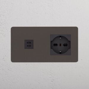 Kew Gniazdo USB-C 30 W i Schuko/Bipasso w podwójnej ramce – Brąz, Czarny