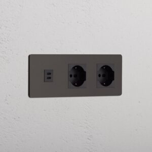 Grove Gniazdo USB-C 30 W i Schuko/Bipasso x 2 w potrójnej ramce – Brąz, Czarny