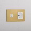 Grove Gniazdo USB-C 30 W i Schuko/Bipasso w podwójnej ramce – Antyczny mosiądz, Biały