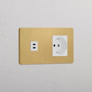 Grove Gniazdo USB-C 30 W i Schuko/Bipasso w podwójnej ramce – Antyczny mosiądz, Biały
