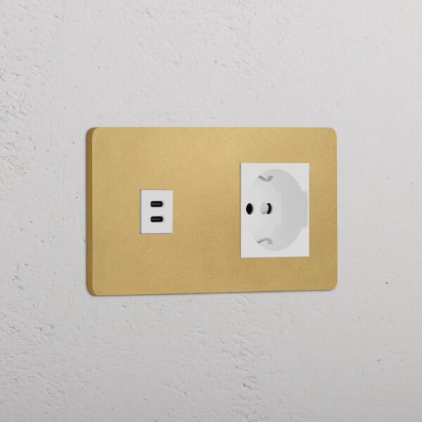 Grove Gniazdo USB-C 30 W i Schuko/Bipasso w podwójnej ramce – Antyczny mosiądz, Biały