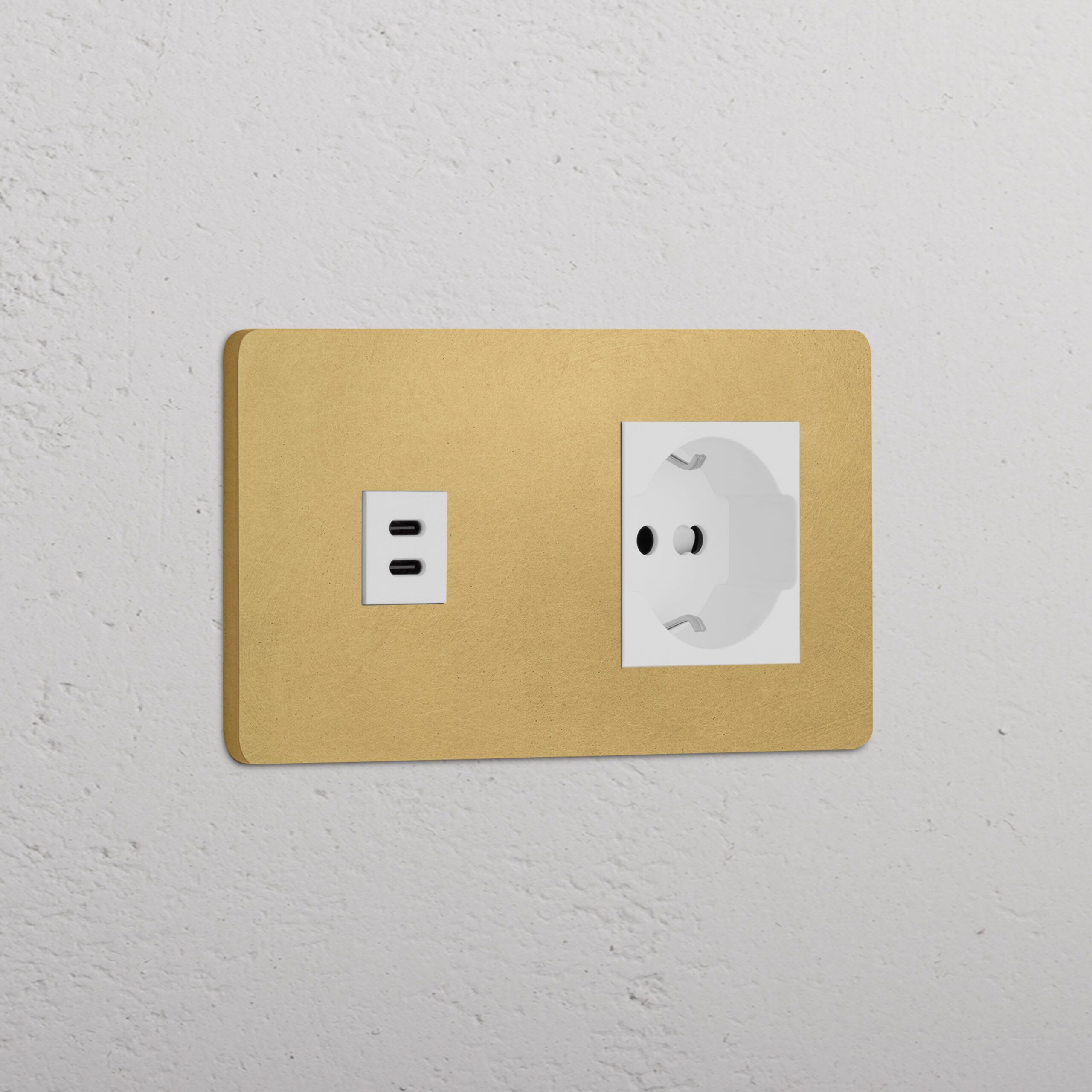 Grove Gniazdo USB-C 30 W i Schuko/Bipasso w podwójnej ramce – Antyczny mosiądz, Biały