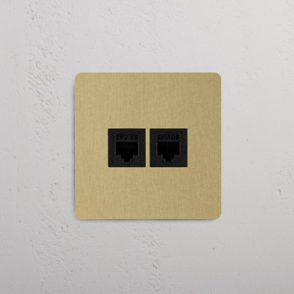 Kew Gniazdo RJ45 x 2 w pojedynczej ramce – Antyczny mosiądz, Czarny