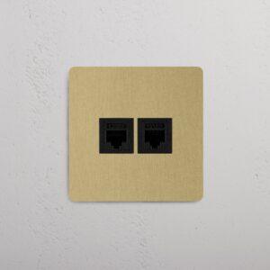 Kew Gniazdo RJ45 x 2 w pojedynczej ramce – Antyczny mosiądz, Czarny