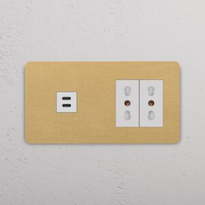 Grove Gniazdo USB-C 30 W i Bipasso x 2 w podwójnej ramce – Antyczny mosiądz, Biały