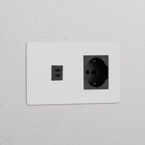 Kew Gniazdo USB-C 30 W i Schuko/Bipasso w podwójnej ramce – Do malowania, Czarny