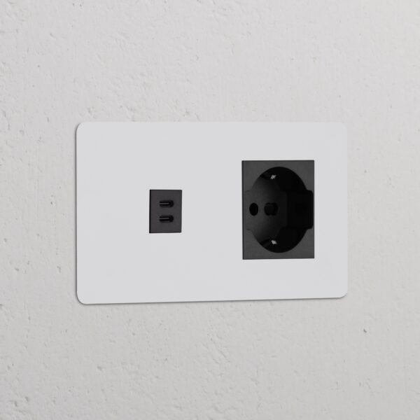 Kew Gniazdo USB-C 30 W i Schuko/Bipasso w podwójnej ramce – Do malowania, Czarny