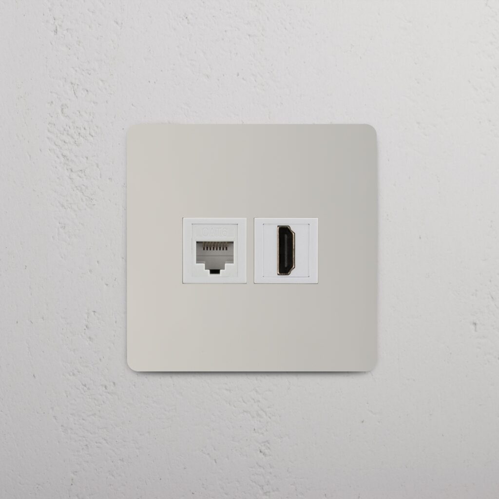 Kew Gniazdo RJ45 i HDMI w pojedynczej ramce – Polerowany nikiel, Biały