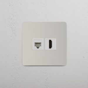 Kew Gniazdo RJ45 i HDMI w pojedynczej ramce – Polerowany nikiel, Biały