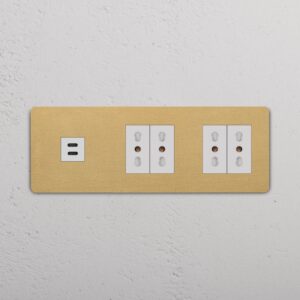 Grove Gniazdo USB-C 30 W i Bipasso x 4 w potrójnej ramce – Antyczny mosiądz, Biały