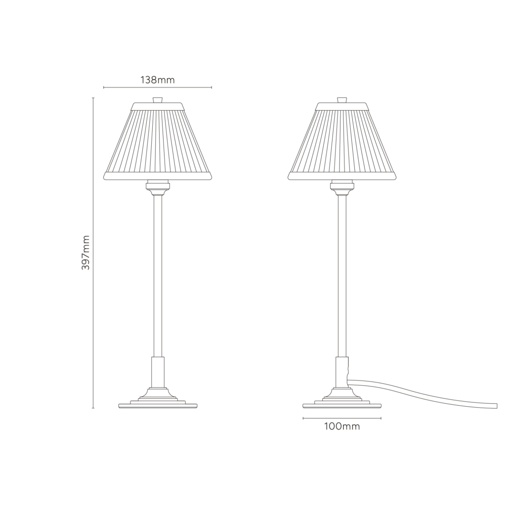 Cotswold mała plisowana lampa stołowa niebieskoszary – Polerowany nikiel
