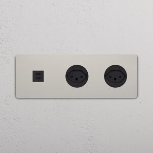 Grove Gniazdo USB-C 30W i szwajcarskie typu J x 2 w potrójnej ramce – Polerowany nikiel, Czarny