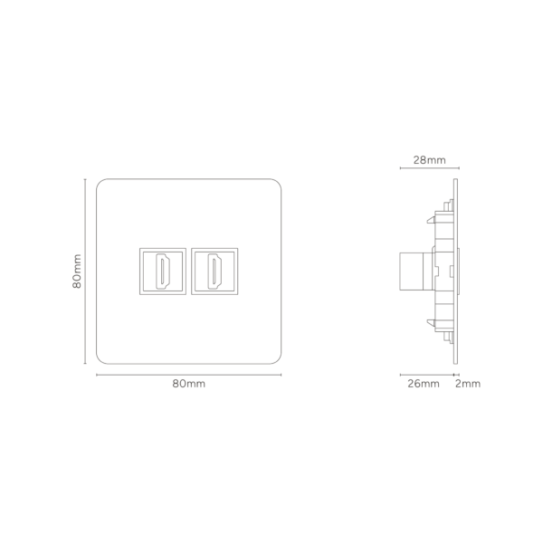 Kew Gniazdo HDMI x 2 w pojedynczej ramce – Satynowy nikiel, Biały