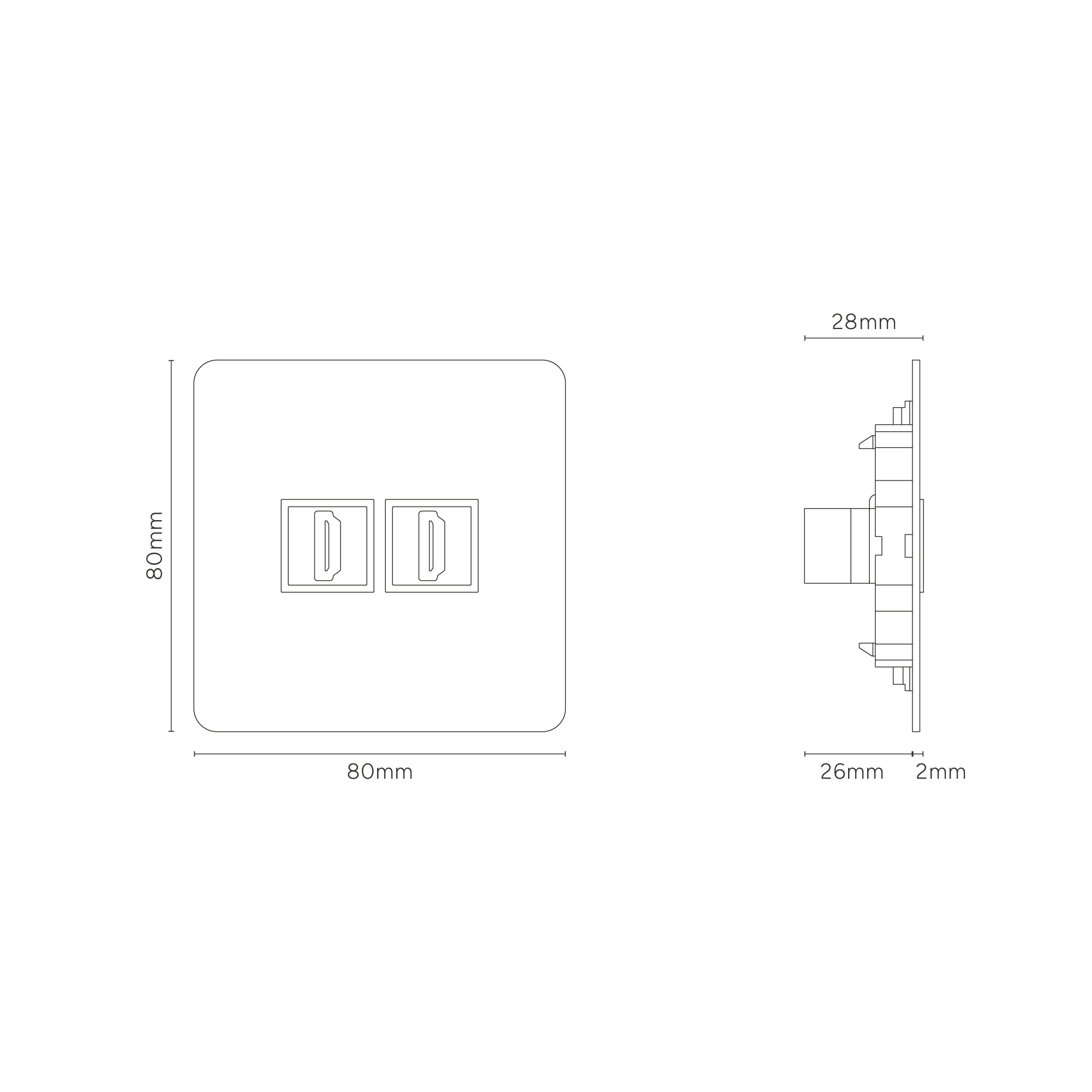 Kew Gniazdo HDMI x 2 w pojedynczej ramce – Satynowy nikiel, Biały
