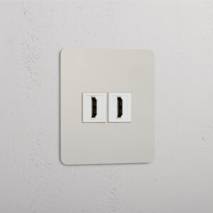 Kew Gniazdo HDMI x 2 w pojedynczej ramce – Polerowany nikiel, Biały