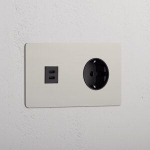 Kew Gniazdo USB-C 30 W i Schuko typu F x 2 w podwójnej ramce – Polerowany nikiel, Czarny