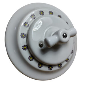 Ceramiczna podtynkowa ramka pojedyncza biała w bordowo-żółte kwiaty