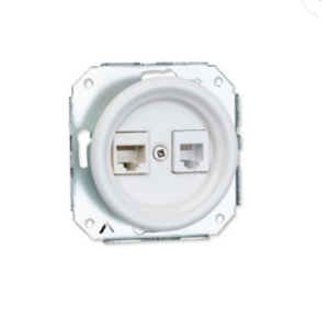 Ceramiczne podtynkowe gniazdo RJ11 + RJ45 białe